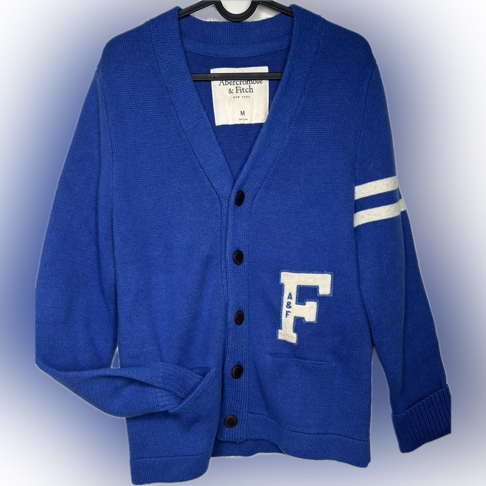 Abercrombie & Fitch blue letterman sweater unisex sz MED
